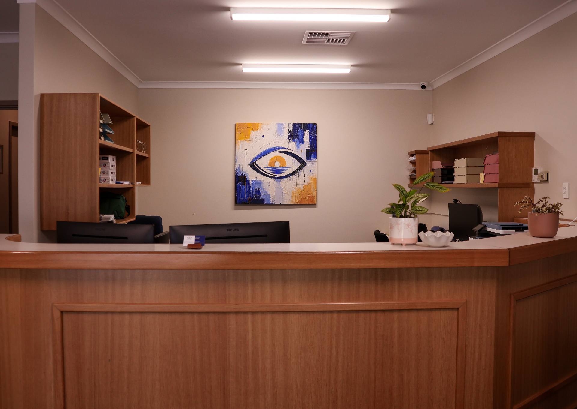 Reception desk inside West Coast Eye Surgeons